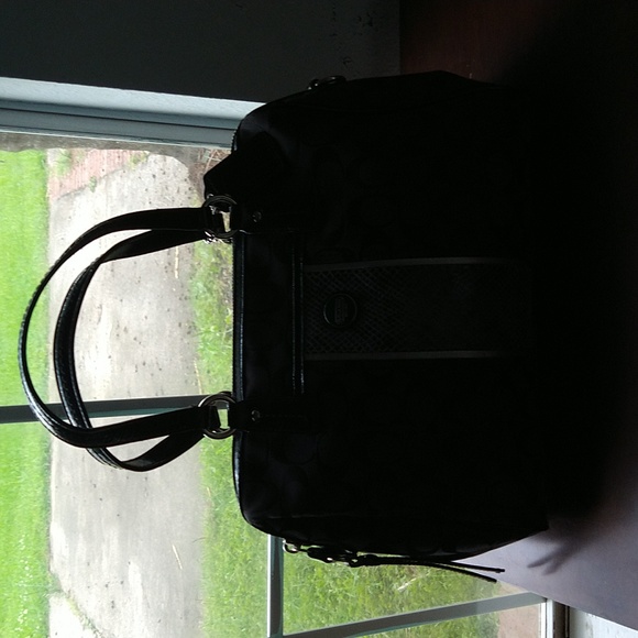 Coach Signature Jacquard Striped Python Black Satchel - Picture 2 of 10